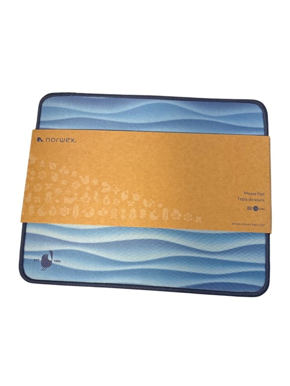 Norwex BacLock Mouse Pad With Slip-Resistant Backing 9.65" x 7.87" Blue Wave
